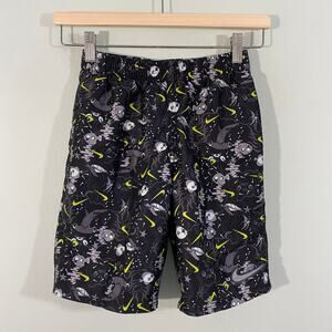 Nike Boy's Black Fish & Nike Logo Graphics Swim Trunks Size M